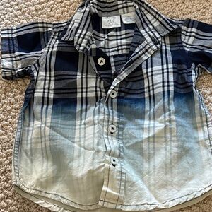 Baby Navy and White Plaid Button Down Shirt 9 Months